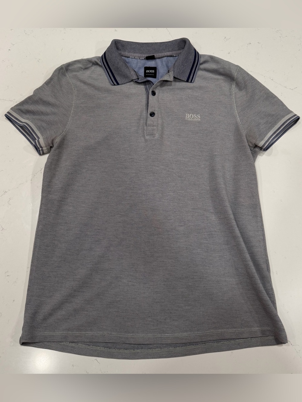 BOSS Short-Sleeve Grey Polo with Contrast Trim - Medium